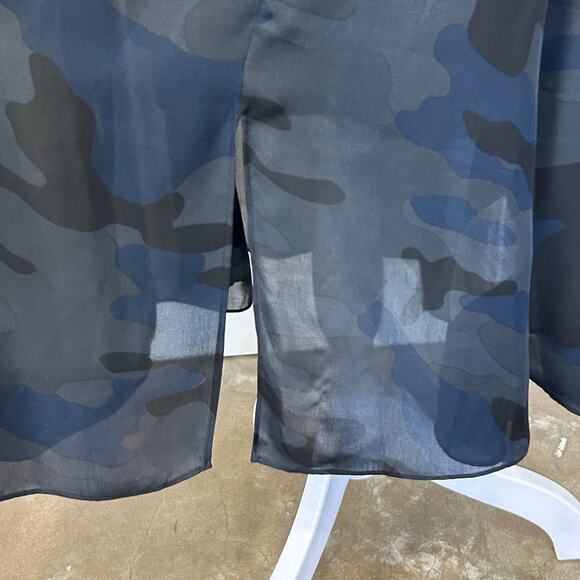 NWT Banana Republic Dress Navy Black Camo 2P Belt Sheer Flowy Long Sleeve Formal - Picture 6 of 13
